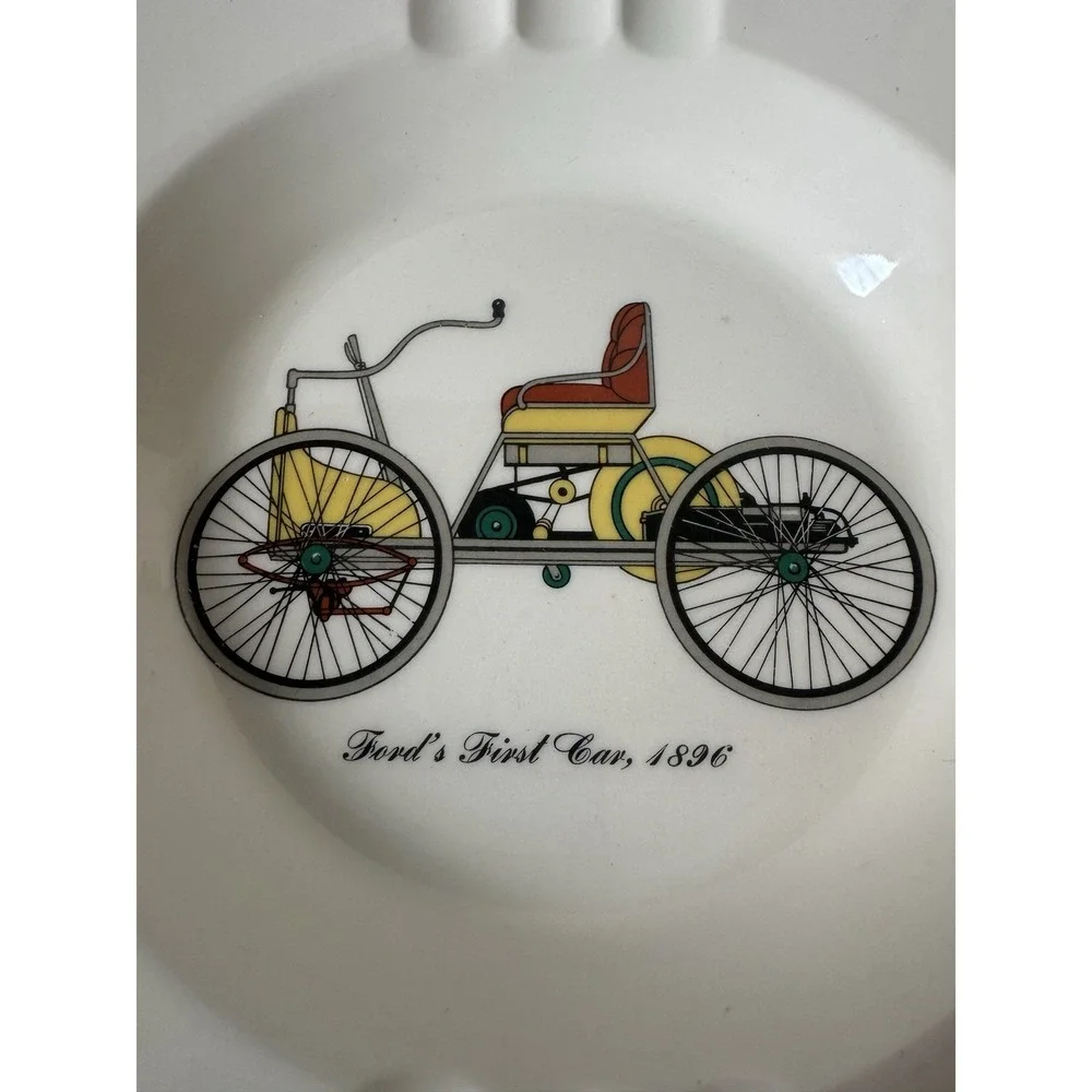 1950's Homer Laughlin Ford's First Car 1896 Automobile Ashtray & Small Plate